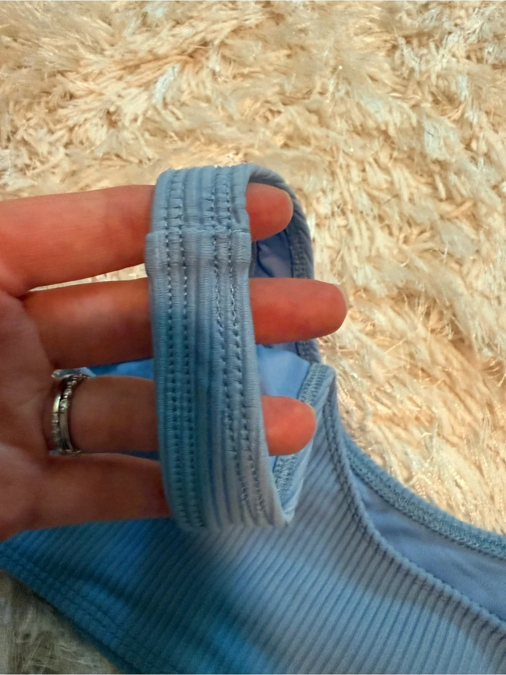 Frankie's Bikinis Ribbed Scoop Bikini Top in Slate Blue